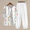 2 Pcs/Set Women T-shirt Pants Set Flower Print Elastic Waist Half Sleeves Round