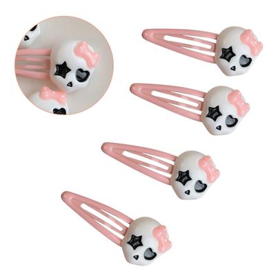 Sweet Hair Clip Lovely Cartoon Skull Shape Snap Hairpin Pink Color Hair Clip for Spring Summer Hairpins for Teenagers