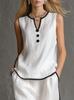 European Style V-Neck Sleeveless Top with Black Trim & Color Blocking, Paired with Simple High-End Wide-Leg Pants - 2026 Summer Collection