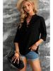 2025 Summer Women's Solid Color Five-Sleeve Loose Fit Pullover Shirt, Plus Size