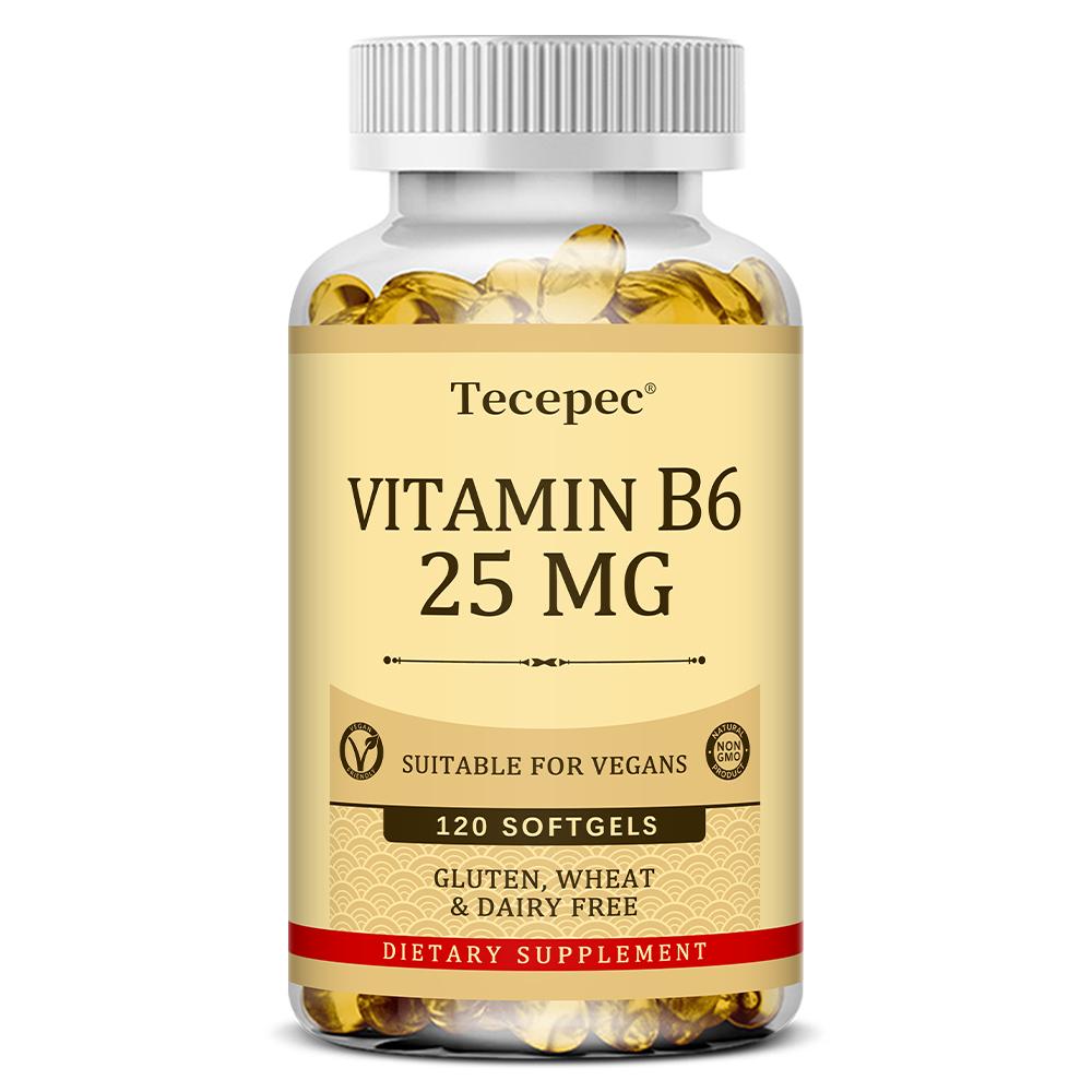 Vitamin B6 25 Mg Dietary Supplement, Suitable For Vegans, 120 Softgels Per Bottle 120 Capsules