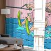 Christmas Summer Santa Surfing Pink TCurtains For Living Room Bedroom Kitchen Decoration Window Tulle Curtain