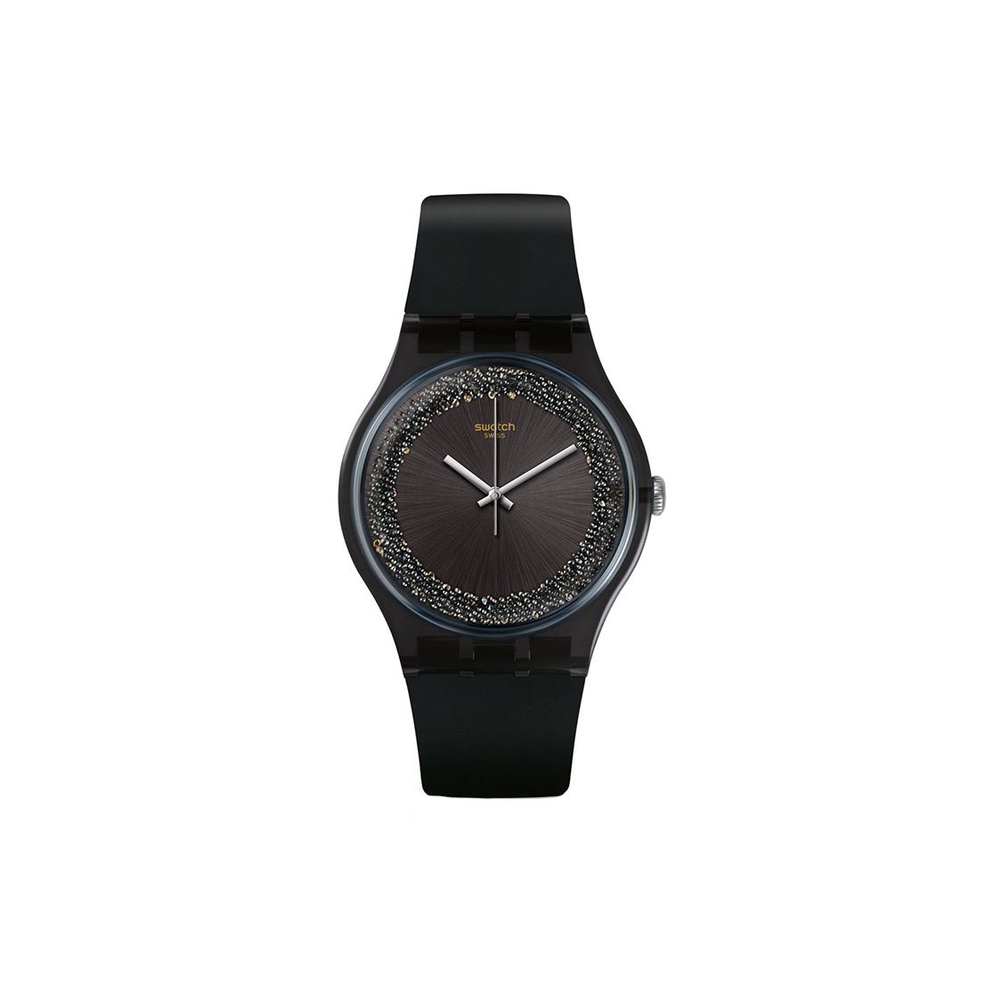Swatch Men's Black Quartz Movet 30M Water Resistant Watch 47.4Mm Dial Plastic Case Silicone Strap Watches Suob156