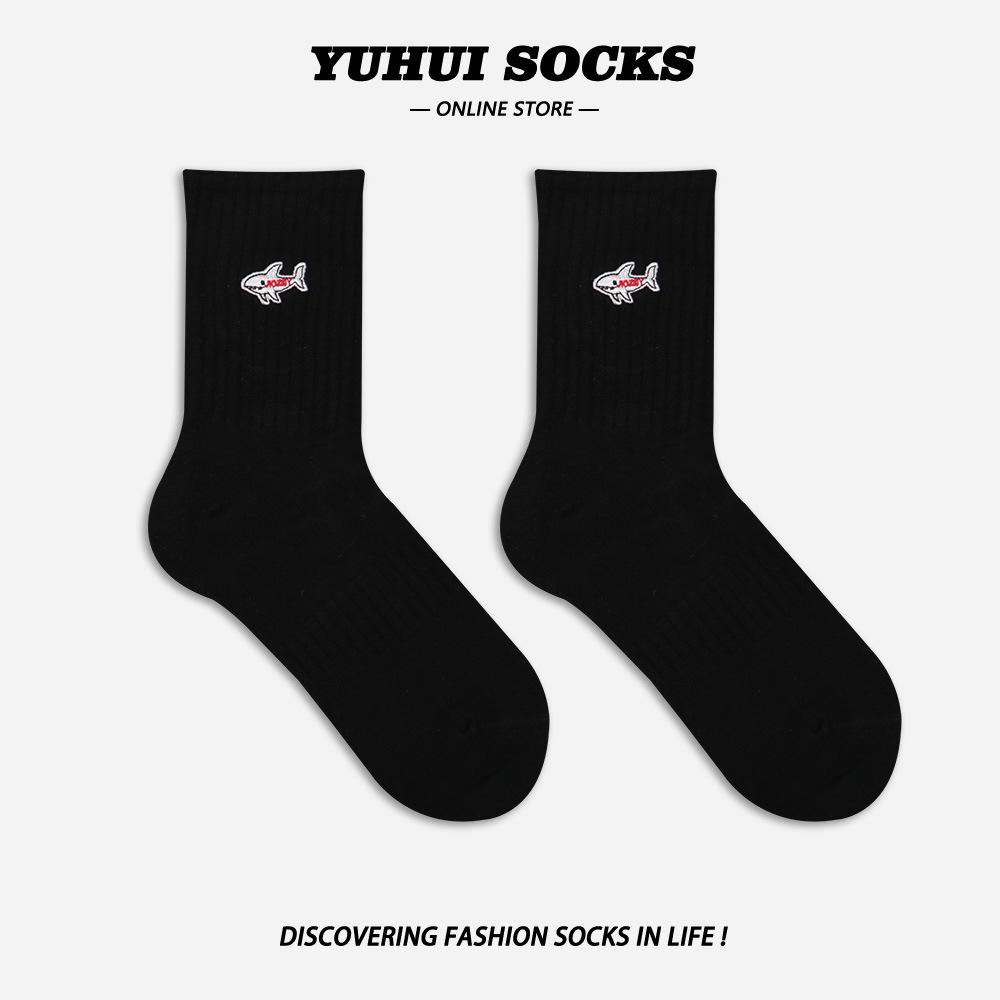 

Модные хлопковые носки до середины икры с вышивкой Baby Shark - Забавный мультяшный стиль для студентов, мужчин и женщин One Size 35-43 (Seamless Toe) чёрный