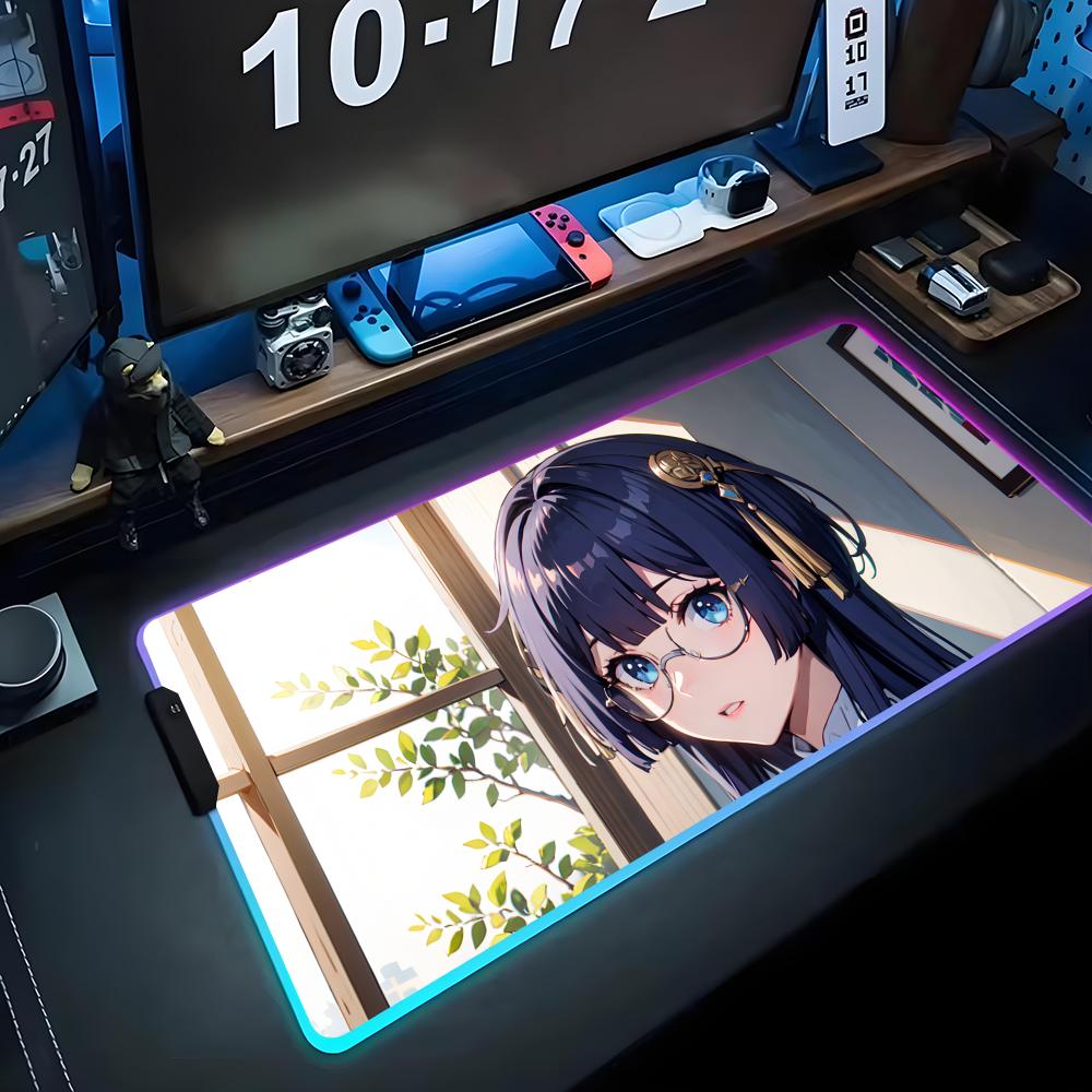 pela honkai star Mouse Pad RGB Gaming Mousepad Big LED Pad PC Desk Mat Luminous Mouse Pad Large Keyboard Mats Table Rug With