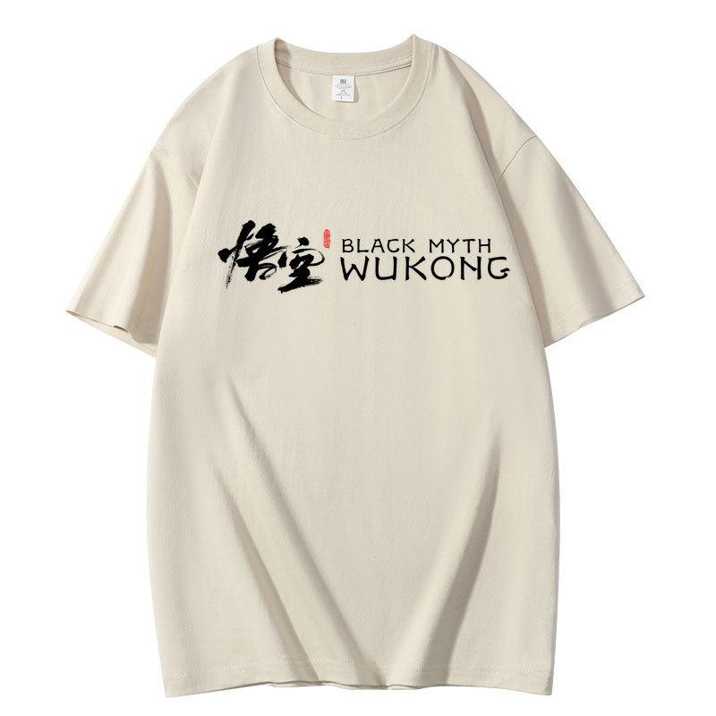 Black Myth Wukong Myth Wukong Peripheral Print Summer Short Sleeve T-Shirt Cotton Loose Game S хаки