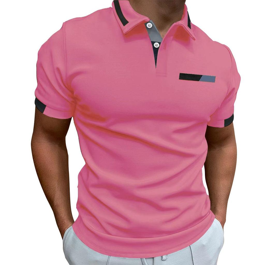 New Men's Casual POLO Shirt Chest False Pockets Lapel Buttons Business T-shirt Tops Male