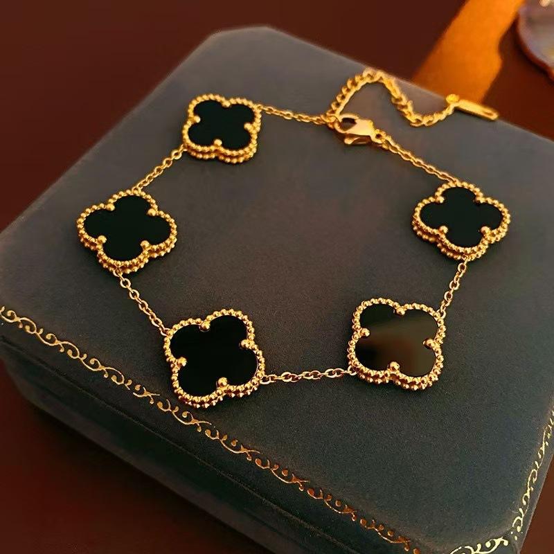 15Mm Four-Leaf Clover Bracelet Titanium Steel 18K Five Flowers Four-Leaf Clover Double-Sided Mother-Of-Pearl Fashion Bracelets