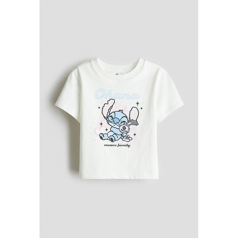 

[Disney Series] HM Children s Clothing Girl T-shirt 2025 Summer New Arrival Stitch Print Short Sleeve 1284805 White/Star Baby 140/68(8-10Y)