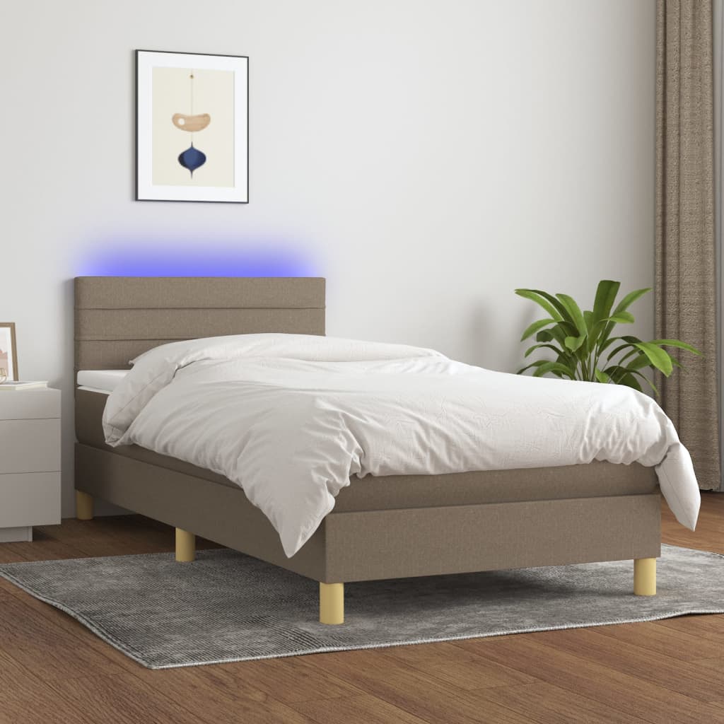 Vidaxl Łóżko Kontynentalne Z Materacem, Taupe, 90X190 Cm, Tkanina