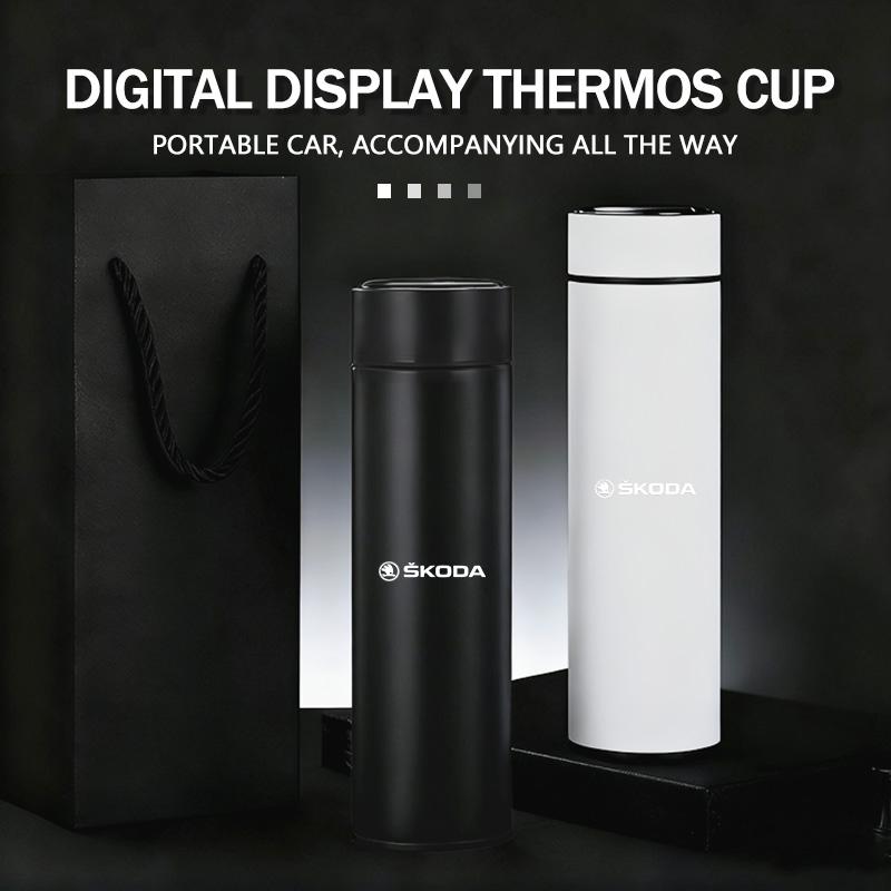 For Skoda Car Logo Badge Intelligent Thermos Cup Auto Smart Digital Thermos Cups Fabia Kodiaq Kamiq Superb Yeti Octavia Enyaq pae455
