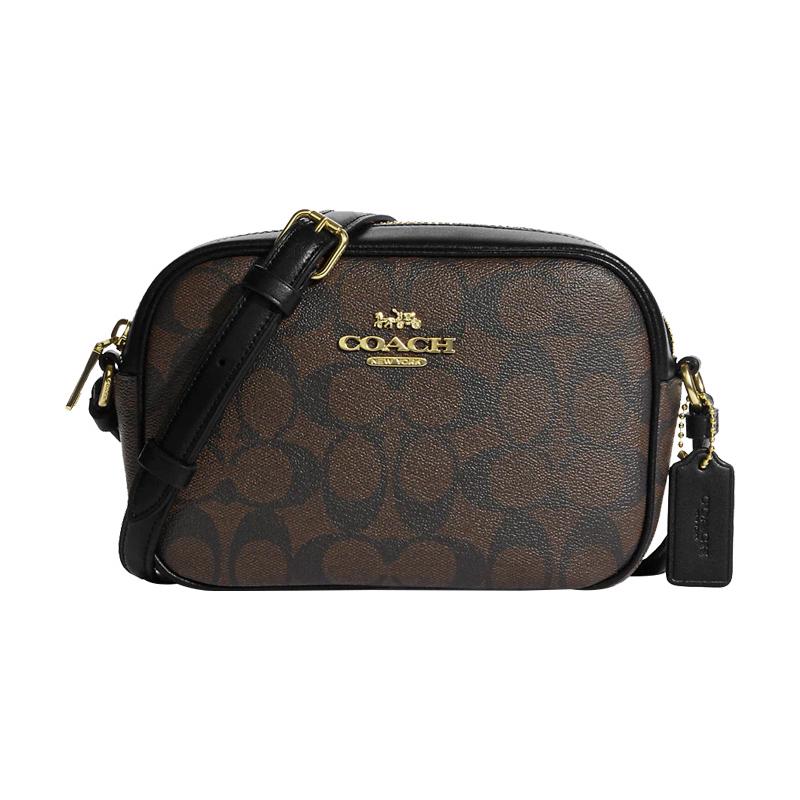 COACH Camera 19 Classic Presbyopia Artificial Leather Crossbody Bag Small Women s Dark Brown and Black чёрный