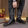Men's Retro Leather Cowboy Boots, Size 48 - Trendy High Boots for Spring, Autumn, and Winter