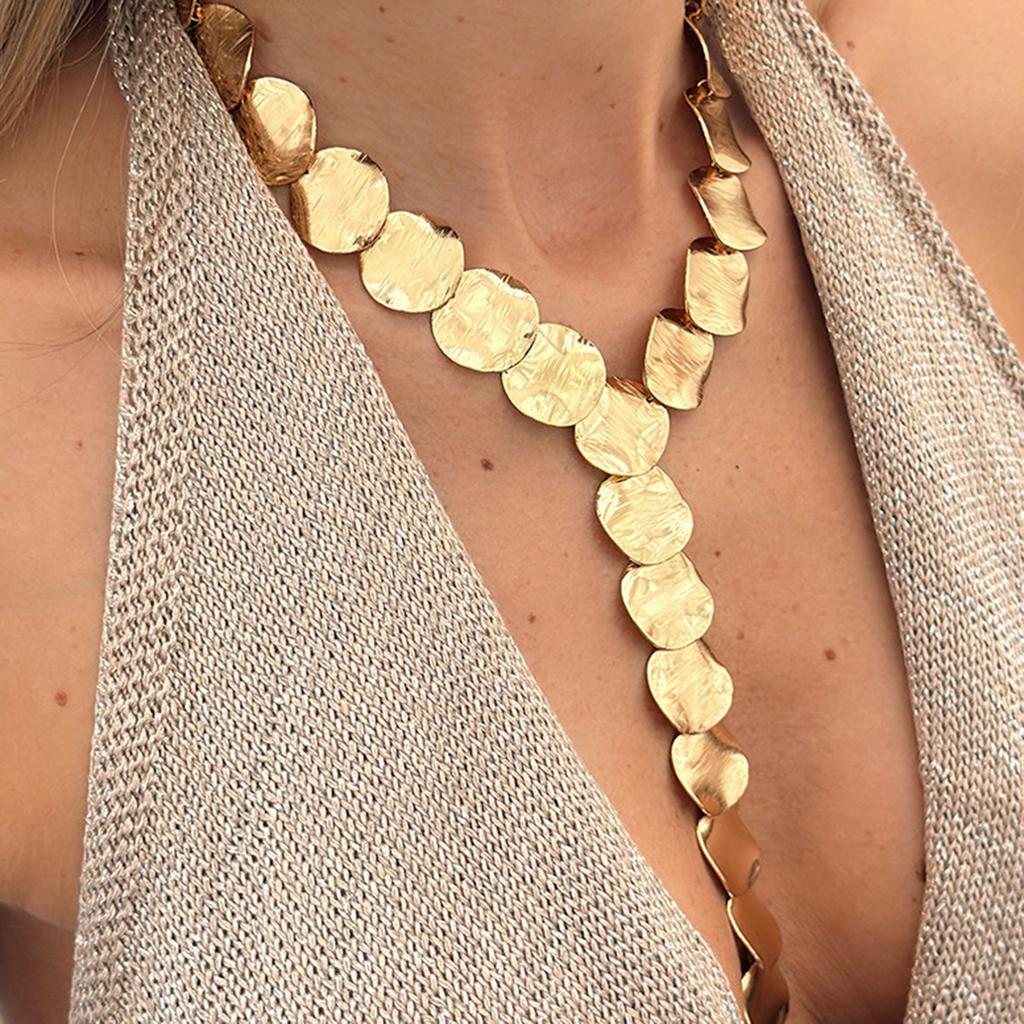 SHIXIN Lyxig Metall Paljetter Lång Kedja Halsband för Kvinnor Trendigt Retro Geometriskt Runt Y-format Hänge Halsband Hals Smycken