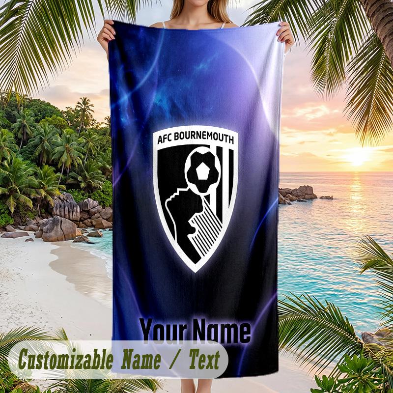 Beach Towel Bournemouth Football Print Custom Name Text Soft Towel for Swimming Pool