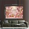 2D Birthday Photography Background, Pink Gold Themed Party Backdrop Banner