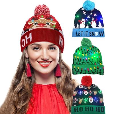 Christmas Gift Light Up Cartoon Christmas Hat LED Hat Sweater Beanie Knitted Cap