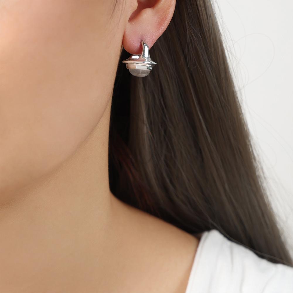 Gold-Plated Titanium Steel Earrings with Natural Stone Inlay - Unique, Simple, Casual Style