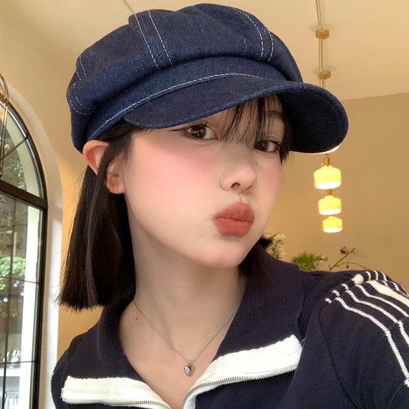 Cowboy beret women's season ins retro versatile big head circumference octagonal hat Japanese face small cloud hat