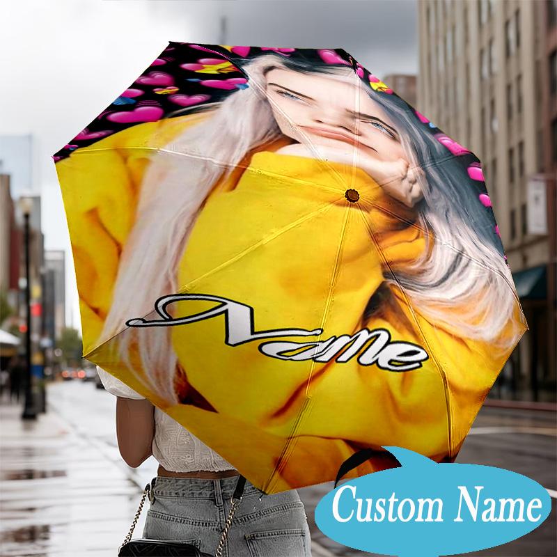 Custom Name Heartbeat City Umbrella Folding Umbrella, Automatic Umbrella - 8-Frame for Travel, Casual Lightweight Personalized Gifts