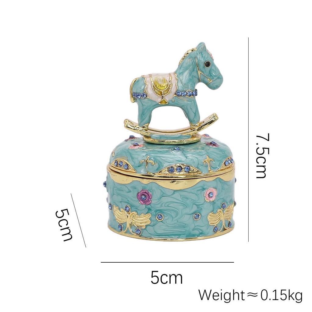 Valentine Gift Alloy Rocking Horse Jewelry Box Enamel Craft Decor Birthday Present
