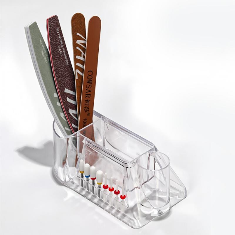 1pc Nail Drill Storage Box Grinding Head Storage Box Transparent Desktop Display Stand Nail File Makeup Brush Organizer