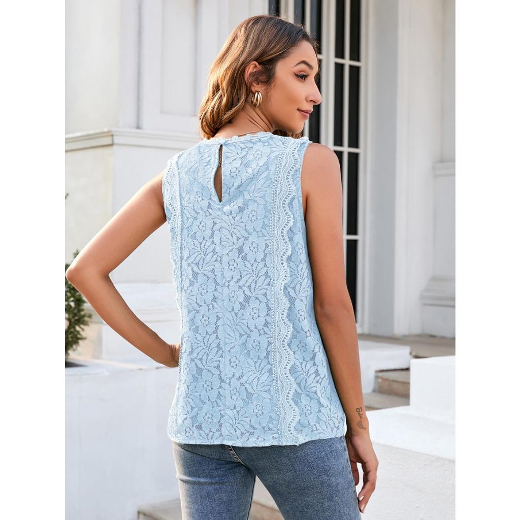 Canottiera Estiva da Donna a Colore Unito con Lavorazione ad Uncinetto in Pizzo Intrecciato Top Sexy con Bordi in Pizzo a Maglia