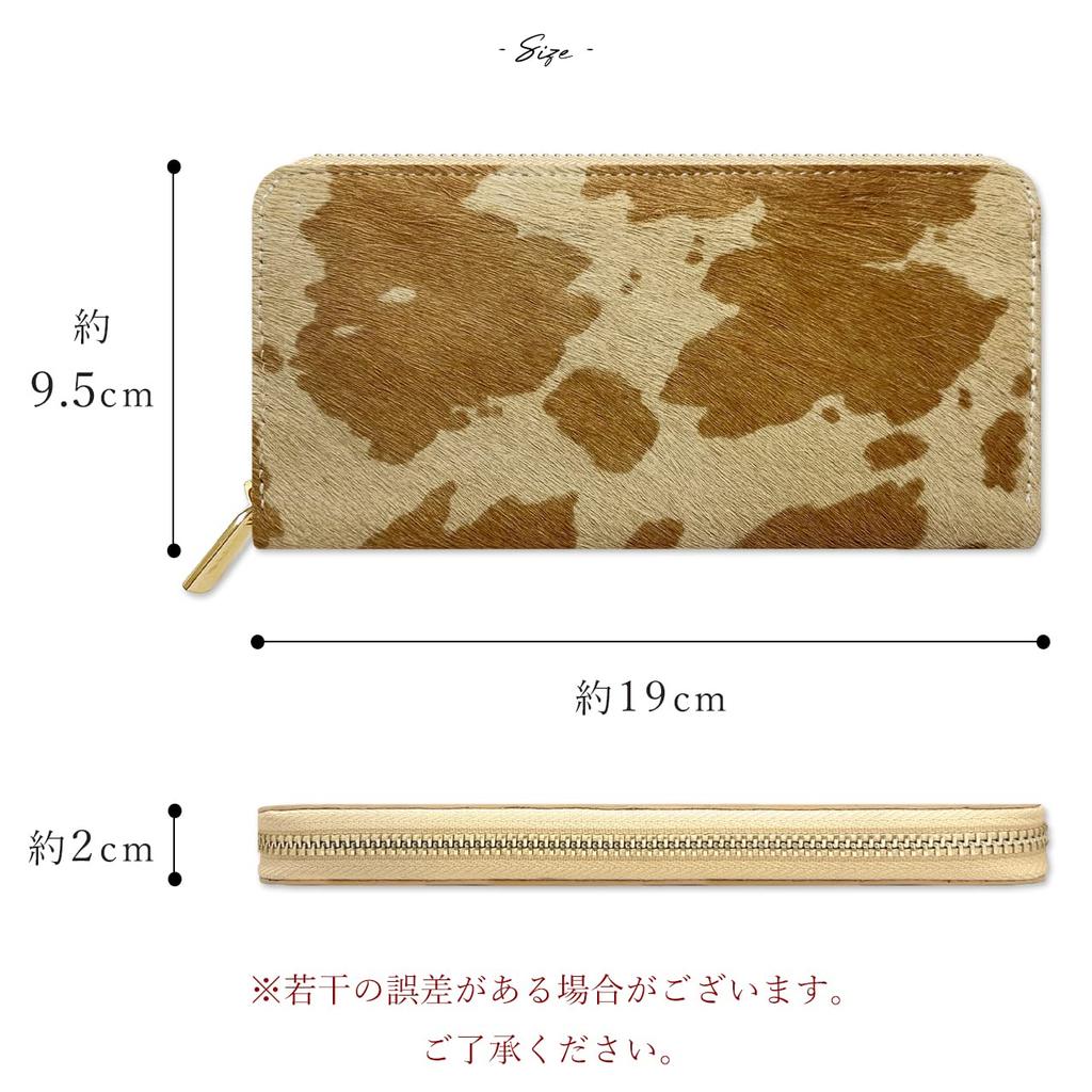 Long Genuine Card Coin Animal Cow Light Brown Leo&Aoi Wallet, Leather, Zipper-Around Design, Slots, Purse, Leather, Print, Print,