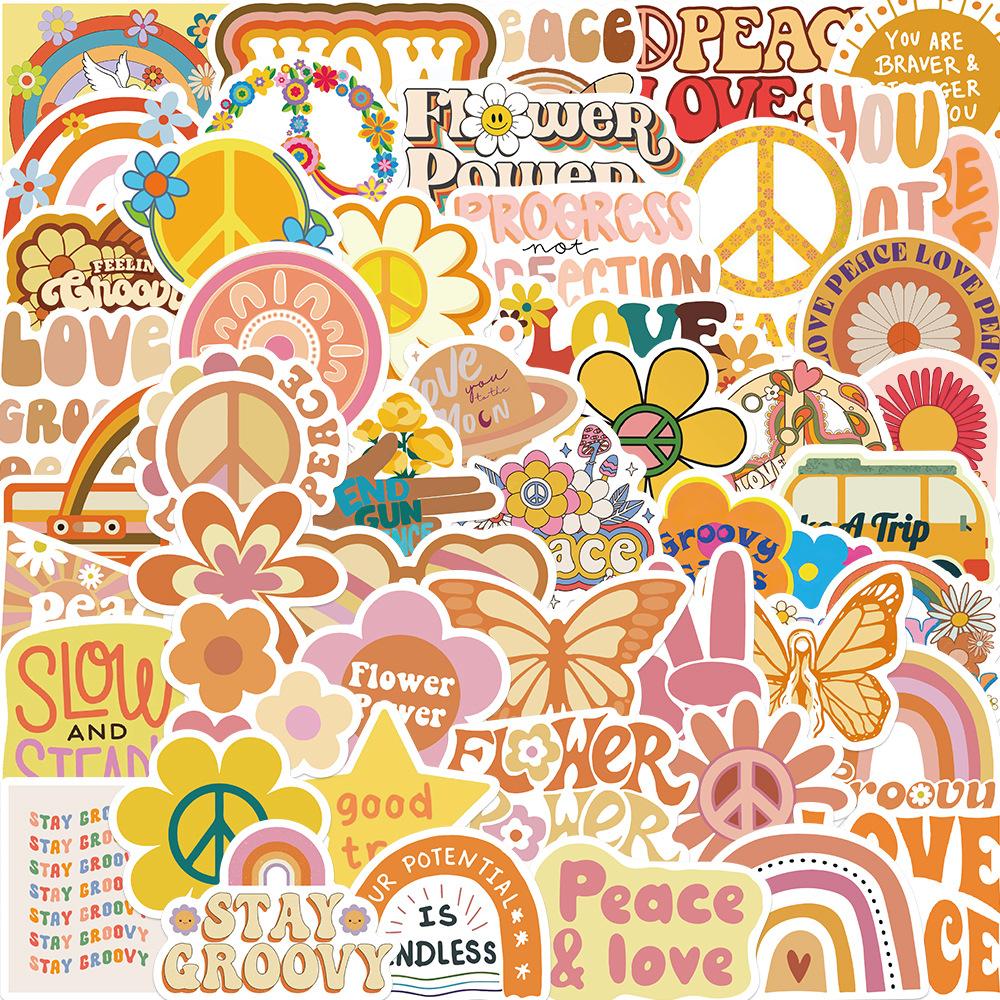 50 Photos Groovy Boho Hippie Stickers Decorative Suitcase Pen Guitar Notebook Waterproof Explosive