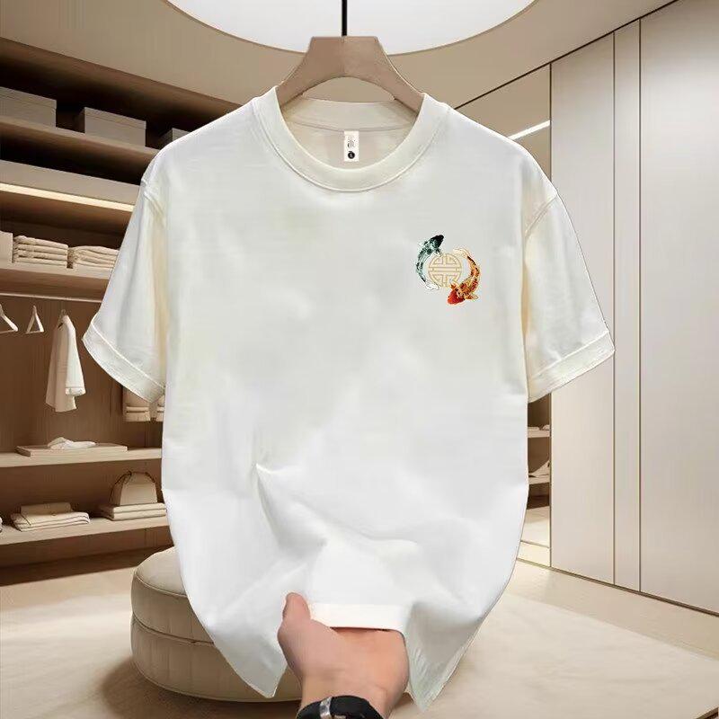 2024 Letní volné tričko s krátkým rukávem ve stylu čínského umění s motivem kaprů koi pro páry