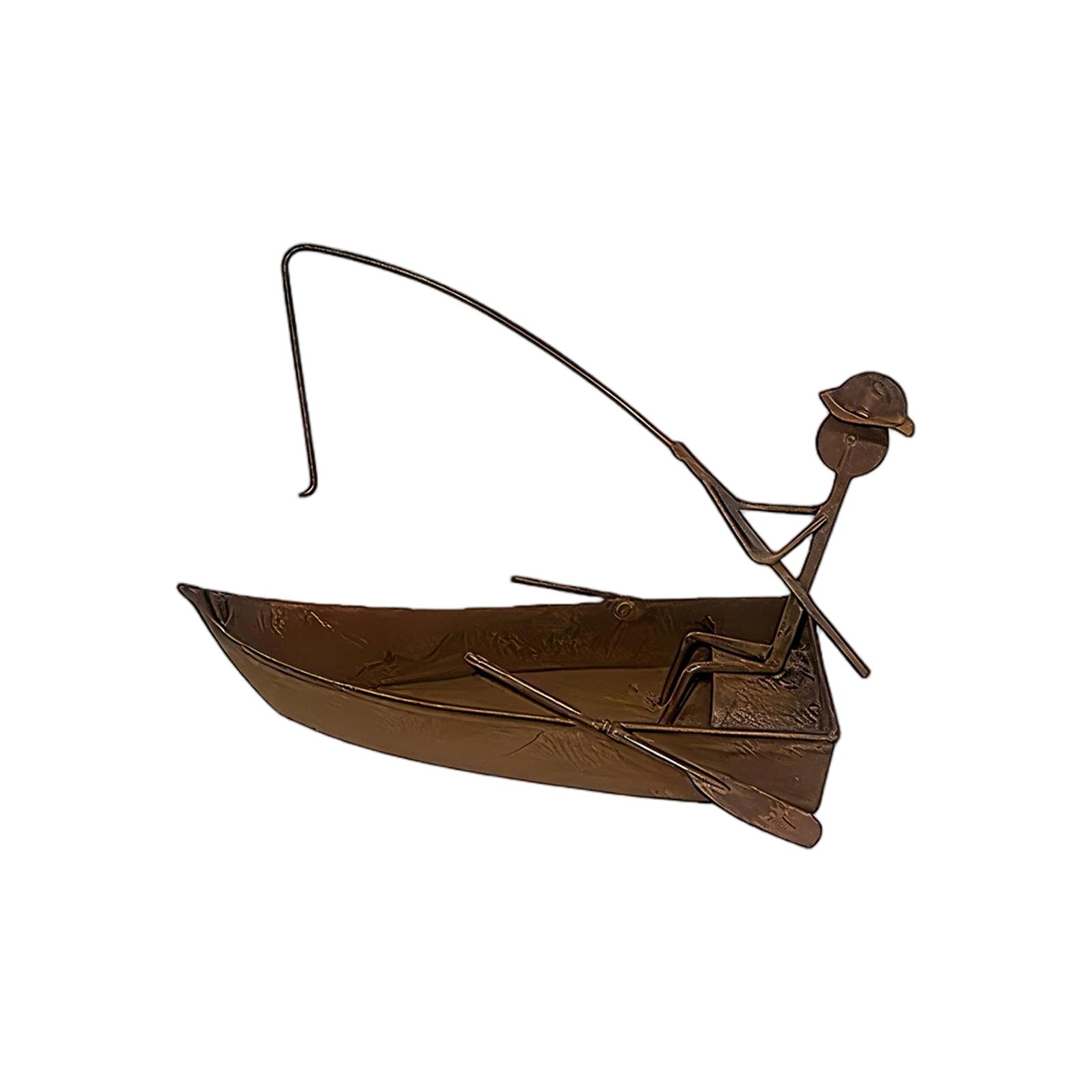 

Rustic Metal Fishing Figurine Decorative Planter Holder for Outdoor Garden Patio Lawn Yard Home Display One Size коричневий