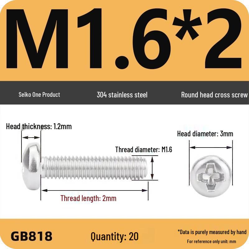 Phillips Pan Head Machine Screws, 304 Stainless Steel, Sizes M1-M10