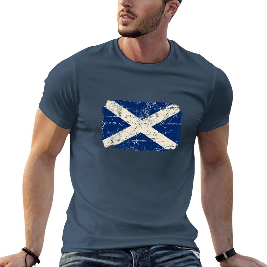 Scotland Flag  Vintage Look Tshirt Large Size Basic Casual Tshirt