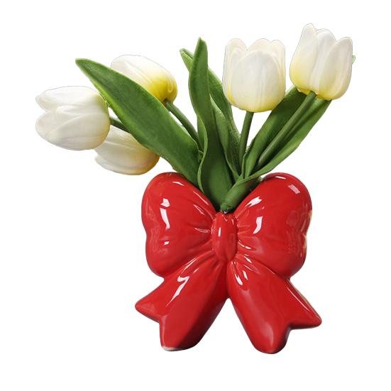 Ceramiczny Wazon na Kwiaty z Kokardą Nowoczesny Uchwyt na Kwiaty w Kształcie Kokardy Pojemnik Dekoracja Stołu do Domu i Biura Wazon na Dekoracyjne Rośliny Kwiatowe