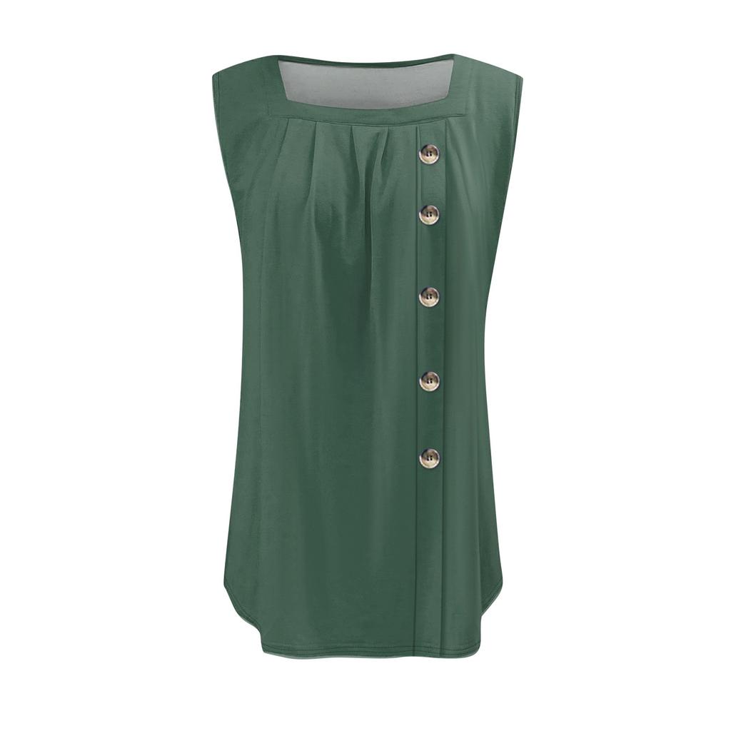 Moda damska Casual Podstawowy Plisowany Zwykły guzik Kwadratowy kołnierzyk Kamizelka bez rękawów Letnie podkoszulki z nadrukiem