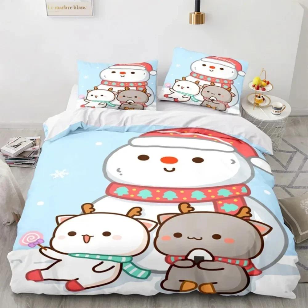 Lovely Peach Cat Comfortable Duvet Quilt Cover Pillowcase Bedding Set Children Bedroom Decoration Home Textile