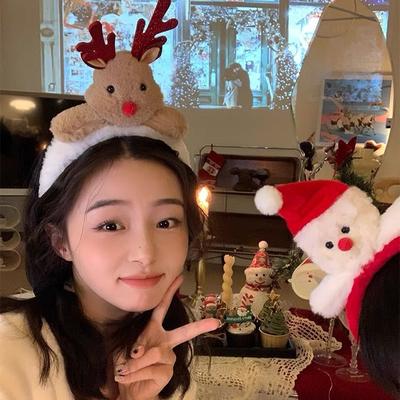 Cute Christmas Elk Headband Women'S Antlers Gingerbread Man Hairpin Face Wash Headband Autumn And Winter Plush Hair Accessories Headgear