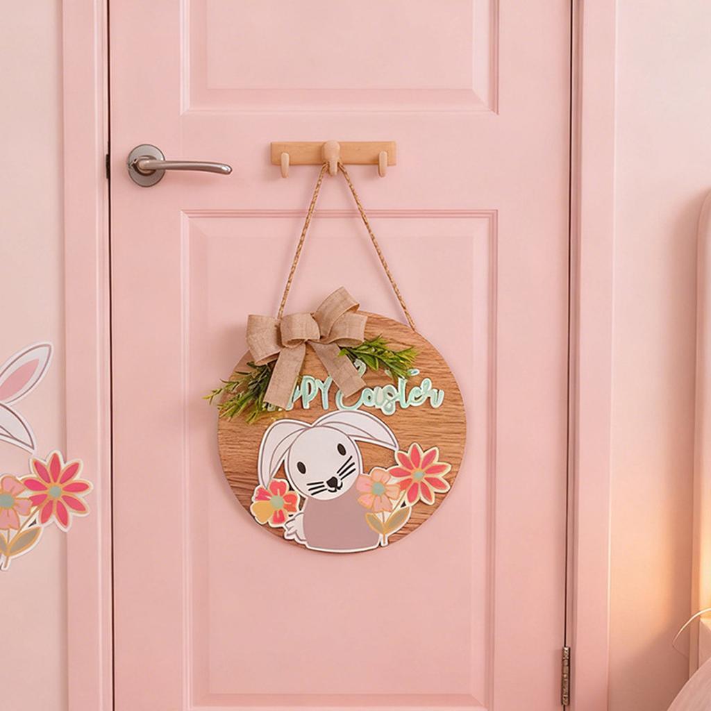 Easter Wooden Wreath, Easter Bunny Decoration Pendant, Outdoor Courtyard Door Hanging