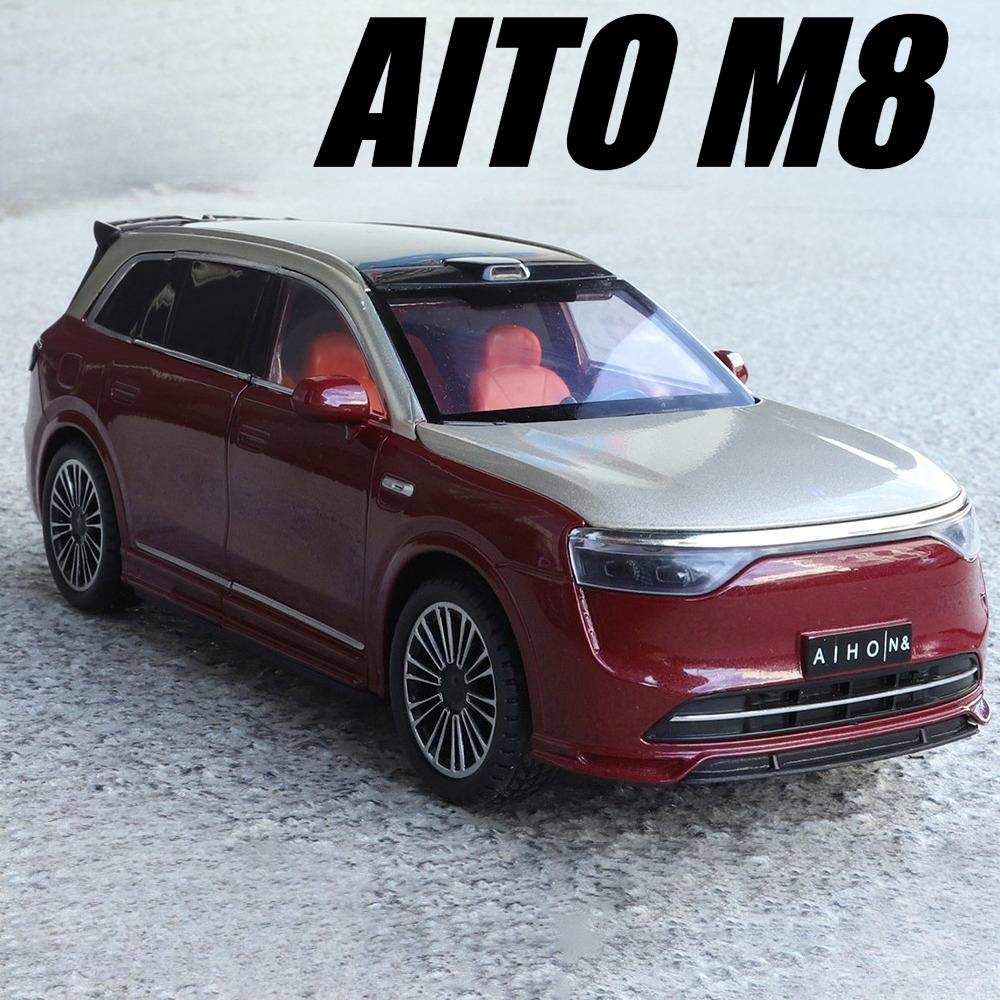 1:24 AITO M8 NIO ES8 New Energy Car Model Toy Wheel Steering Doors Opened Vehicles Models Music Light Toys Collectible Item
