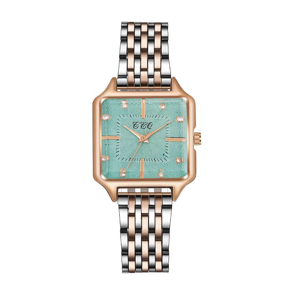 Einfache Damen-Quarz-Armbanduhr mit quadratischem Zifferblatt, Stahlarmband und Legierungsgehäuse minze, grüne