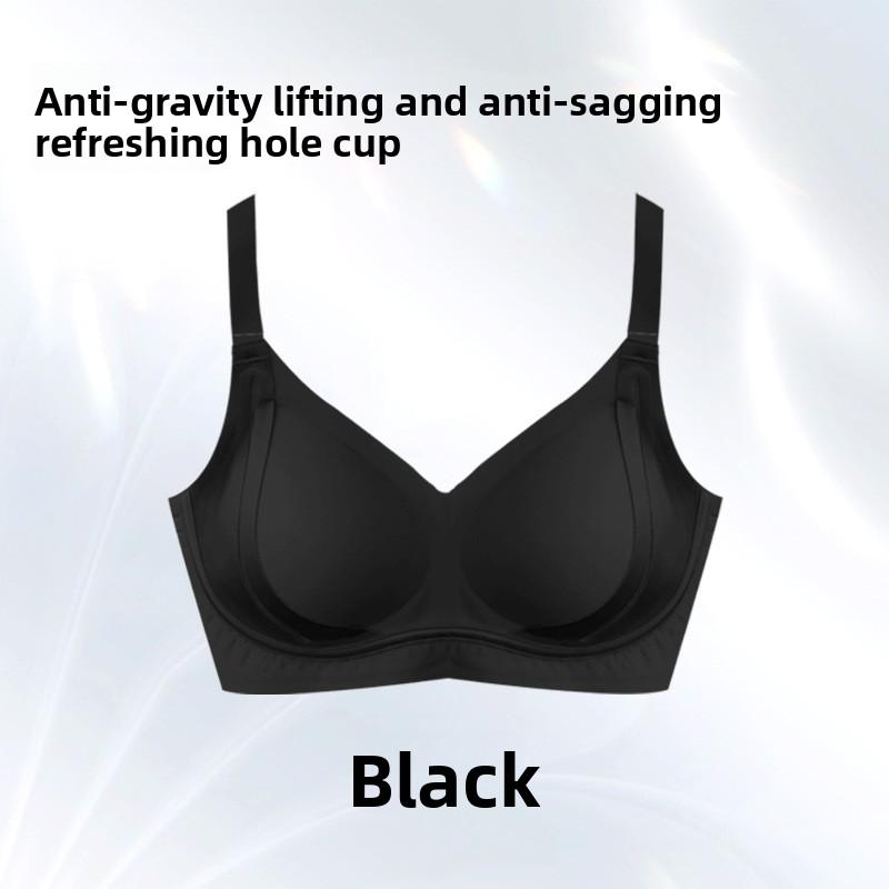 Summer Ultra-Thin Cooling Seamless Bra, Small Bust Push Up Anti-Sag Side Gathering Breathable Women Bra M чёрный