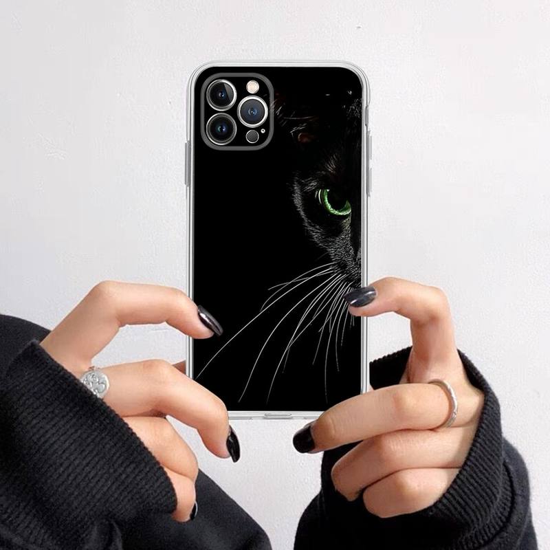 Black Cat Staring Eye Phone Case For iPhone 14 13 12 11 Pro Max XS X XR SE 2020 6 7 8 Plus Mini Transparent Shell