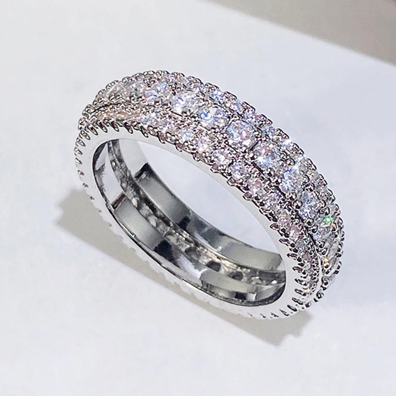 Huitan Fashion Gold Color Wedding Rings Women Full Paved Dazzling Cubic Zirconia High Quality Engagement Bands Zircon Wholesale