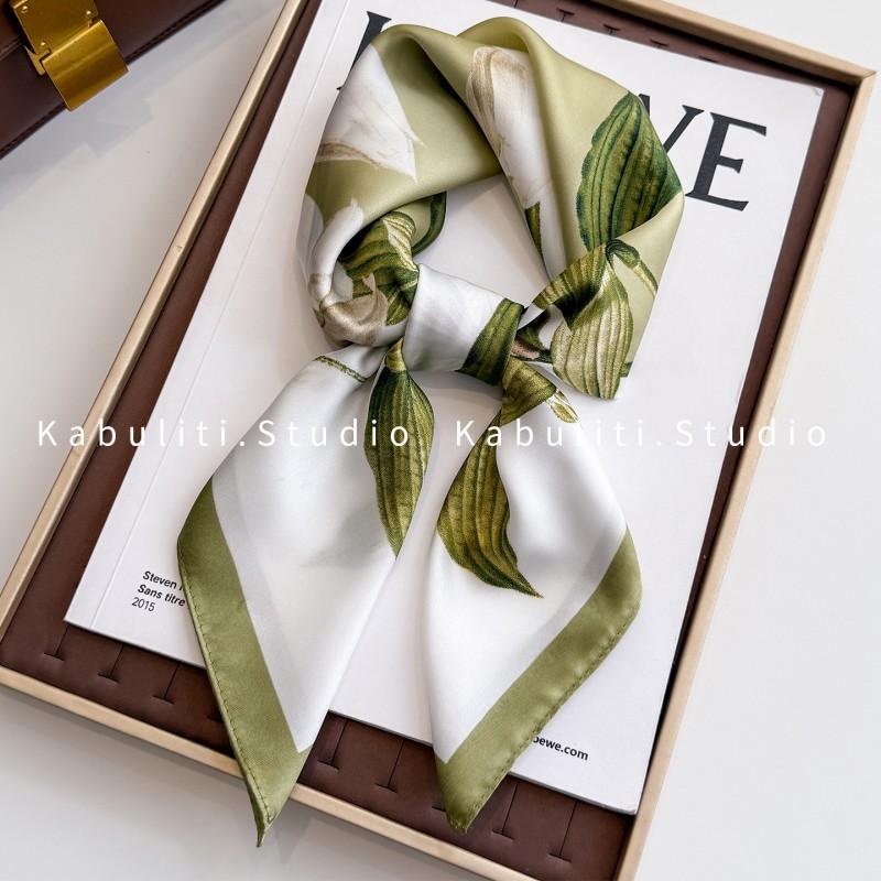 70x70cm Lightweight Square Scarf Women Polka Dot Print Silk-Like Wrap Neck Tie Hair Band Fashion Accessory