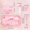 7-piece facial cleansing and massage set with a silicone dual-ended brush, dual-ended roller, and heart-shaped gua sha tool