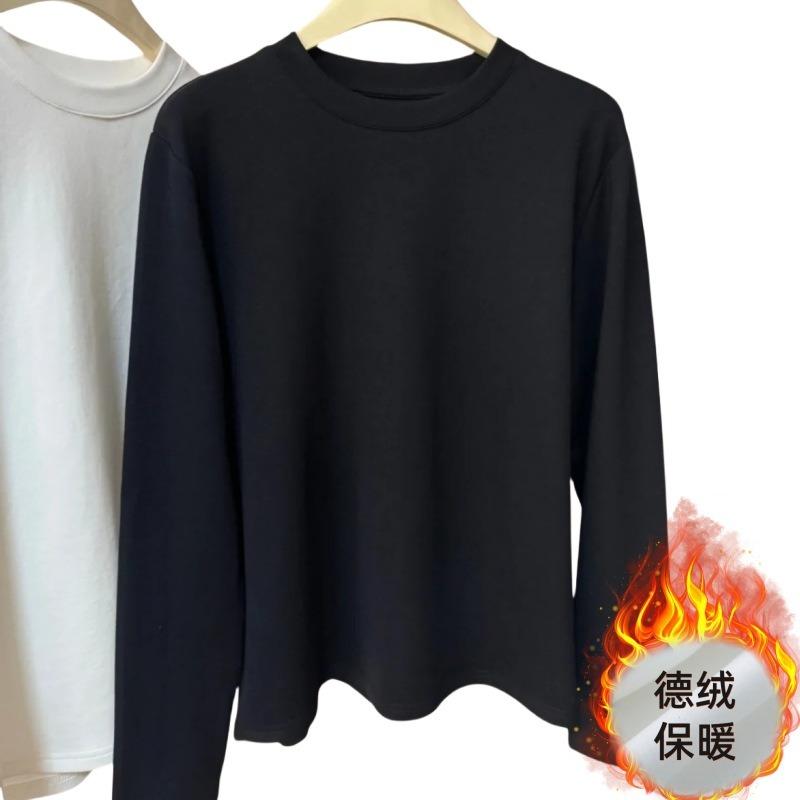 Crew neck white bottoming shirt women's German velvet warm inner long-sleeved shirt spring autumn and winter loose simple style top