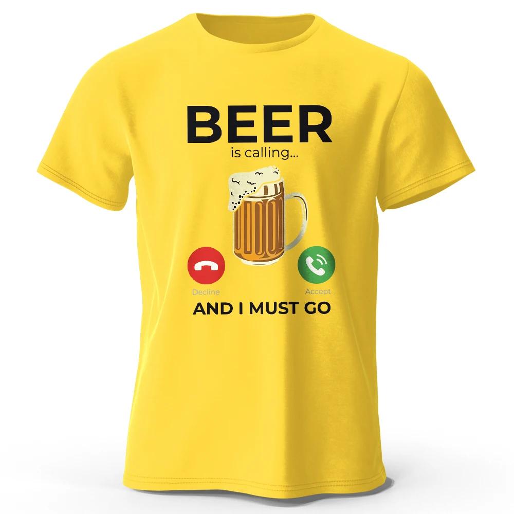 Fun slogan Web meme Beer is on the phone, I have to go printed men's T-shirt 100% cotton oversized fun graphic T-shirt Men's cas