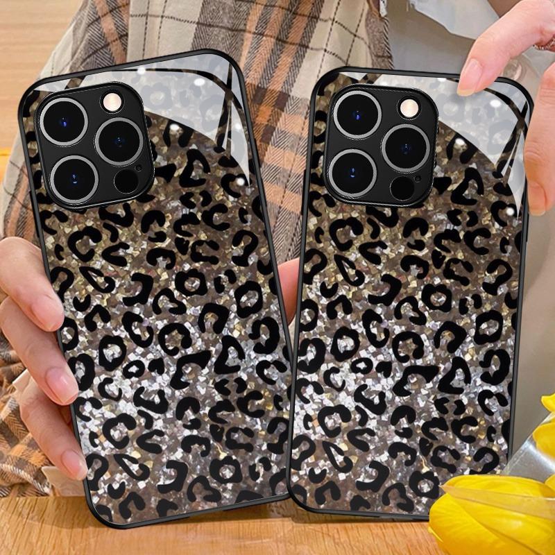 Leopard Print Pattern Glass Material Phone Case For iPhone 17 16 15 14 Pro Max 13 12 11 Pro 17 Air 16E 7 8 Plus XR XS X Cover