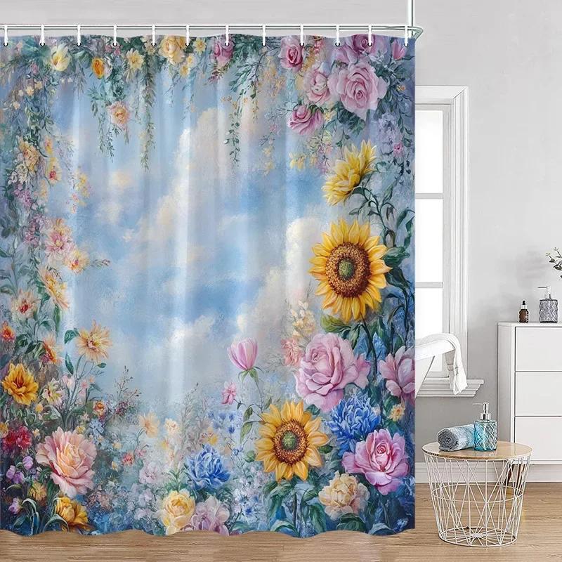 Romantic Rose Shower Curtain - Vibrant Floral & Butterfly Designs for Elegant Bathroom Décor, Waterproof, Easy Care & Soft Touch