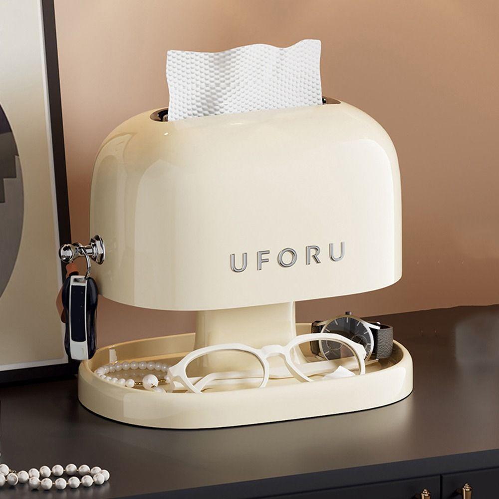 Cream Style Retro Tissue Box Spring Support Decorative Tissue Dispenser Space Saving Double-Layer Tissue Storage Box for Home